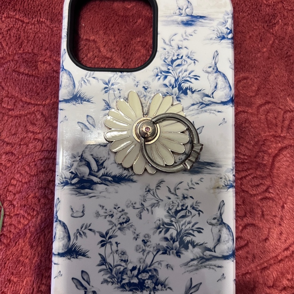 Floral Blue and White Phone Case with Ring Holder